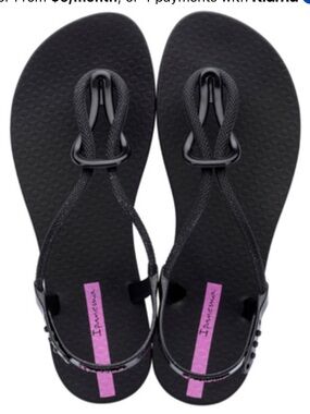 Ipanema Trendy Fem Women’s Flip Flop thong Sandals Black Glitter Size 8 Like new
